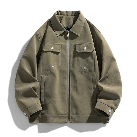 Giacca in Pelle PU da Uomo Con Cuciture a Contrasto Colletto a Punta Stile Workwear Casual Business Outerwear per Uomo
