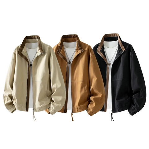 Heren Casual Jas met Opstaande Kraag Katoen Lichtgewicht Winddicht Outdoor Workwear Jas Voor Herfst Lente Dagelijks Gebruik