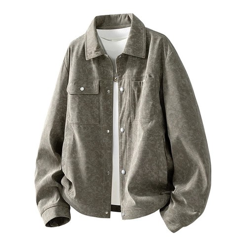 Giacca di Velluto a Coste Vintage da Uomo Cappotto da Lavoro Casual Tinta Unita Manica Lunga Autunno Primavera
