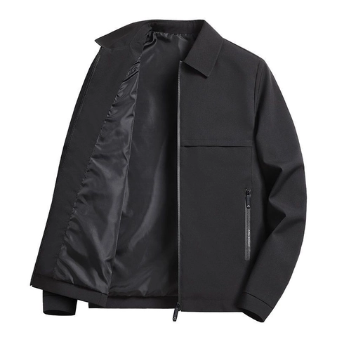 Men's Business Casual Jacket Lapel Collar Windproof Zipper Outerwear For Autumn Winter Polyester Solid Color Men Padded Coat