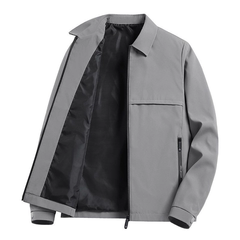 Men's Business Casual Jacket Lapel Collar Windproof Zipper Outerwear For Autumn Winter Polyester Solid Color Men Padded Coat