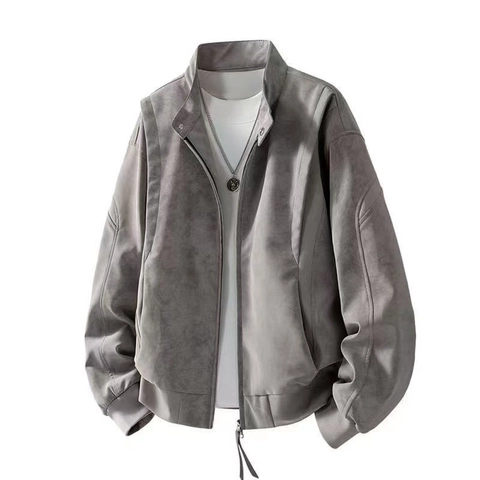 Men's Retro PU Leather Jacket Vintage Faux Suede Bomber Jacket American Streetwear Moto Biker Outerwear Casual Washed Coat