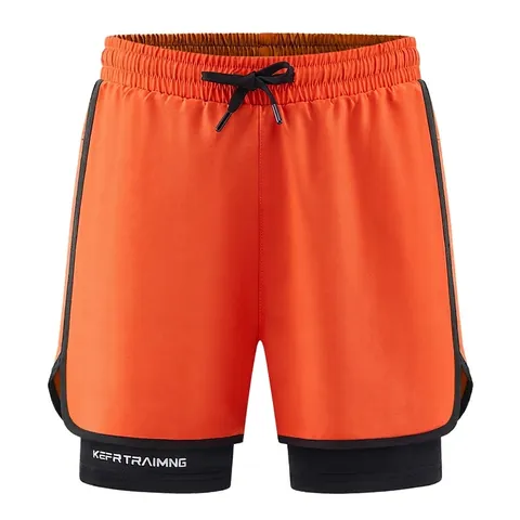 Men Double Layer Sports Shorts Quick Dry Running Training Fitness Bottoms With Inner Phone Pocket Towel Loop Athletic Pants
