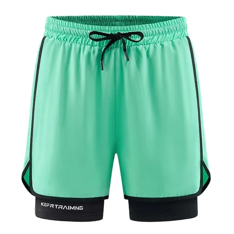 Men Double Layer Sports Shorts Quick Dry Running Training Fitness Bottoms With Inner Phone Pocket Towel Loop Athletic Pants
