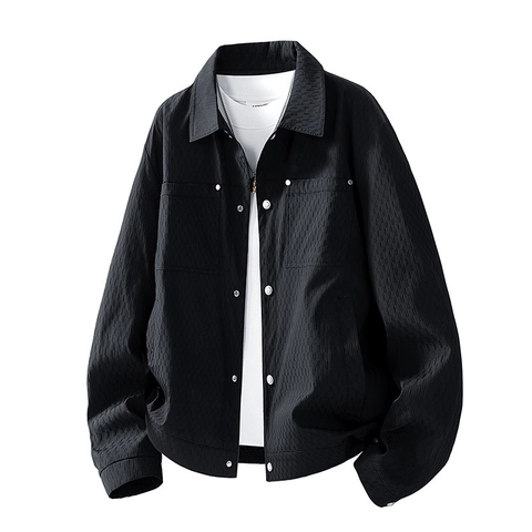Herren Vintage Freizeitjacke Plissierte Textur Revers Einreihig Polyester Modisch Outdoor Windjacke Herbst Top Für Den Alltag