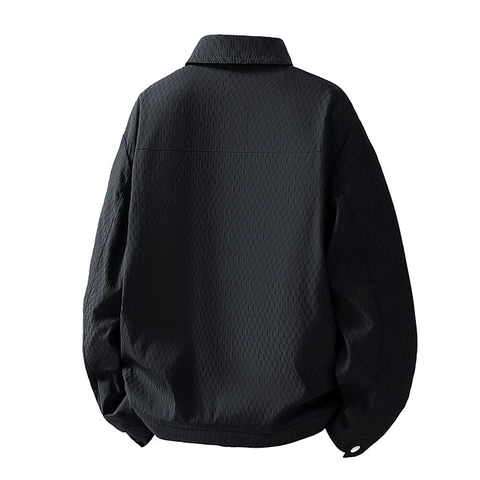Herren Vintage Freizeitjacke Plissierte Textur Revers Einreihig Polyester Modisch Outdoor Windjacke Herbst Top Für Den Alltag