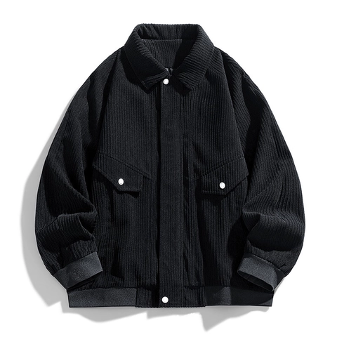 Vintage Corduroy Jacket Men Casual Loose Fit Workwear Style Contrast Buttons Flap Pockets Outerwear Coat For Spring Fall