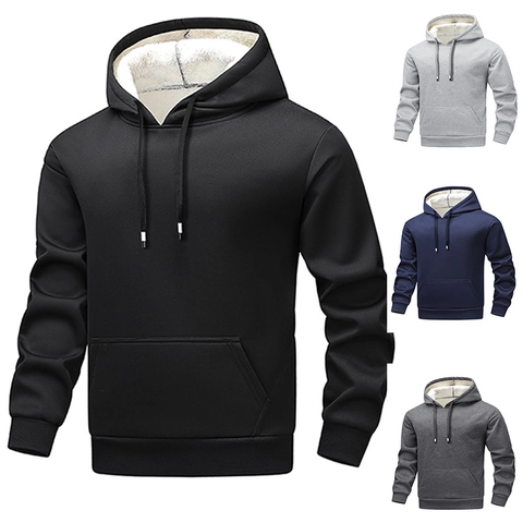Ανδρικό Fleece Hoodie με επένδυση Sherpa Πουλόβερ με κουκούλα Χειμερινό ζεστό casual αθλητικό τοπ μονόχρωμο μακρυμάνικο