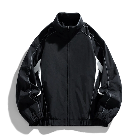 Veste de Sport pour Hommes Extérieur Col Montant Coupe-vent 100% Polyester Coupe Large Coupe-vent Color-block pour Sport Décontracté