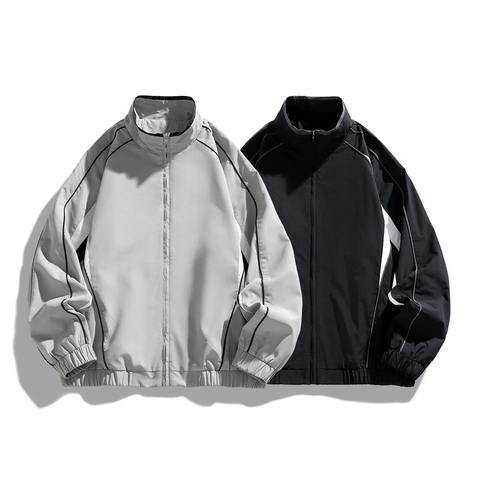 Veste de Sport pour Hommes Extérieur Col Montant Coupe-vent 100% Polyester Coupe Large Coupe-vent Color-block pour Sport Décontracté