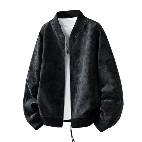 Men Vintage Faux Suede Bomber Jacket Stand Collar Solid Color Casual Streetwear Windbreaker Zip Up Outwear Coat For Men