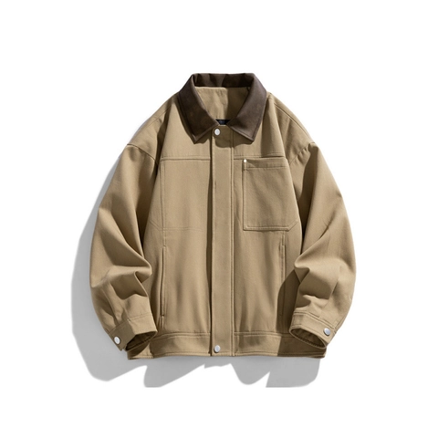 Heren Casual Werkkleding Jas Katoen Gewassen Winddicht Contrast Corduroy Kraag Jas met Meerdere Zakken