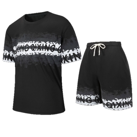 Completo Sportivo da Uomo in Due Pezzi in Poliestere Mesh Traspirante Maglietta ad Asciugatura Rapida e Pantaloncini con Coulisse