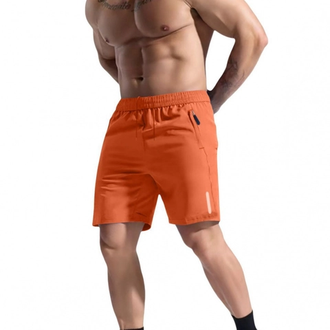 Men Quick Dry Sport Shorts Polyester Reflective Zipper Pocket Running Gym Workout Shorts Summer Casual Straight Leg Pants