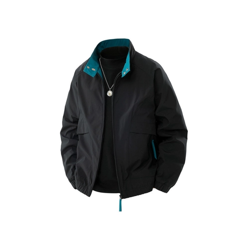 Chaqueta Casual para Hombre con Cuello Alzado Resistente al Viento e Impermeabile de Poliéster Estilo Harrington Bloque de Color