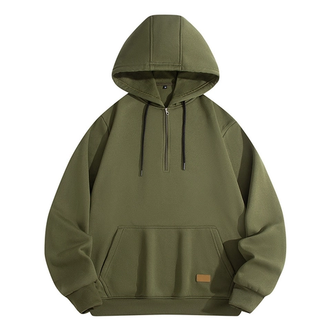 Herren Halbreißverschluss Kapuzenpullover Einfarbig Polyester Fleece Sweatshirt Mit Kängurutasche Lässig Langarm Pullover Tops