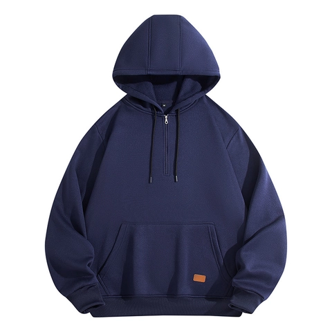 Herren Halbreißverschluss Kapuzenpullover Einfarbig Polyester Fleece Sweatshirt Mit Kängurutasche Lässig Langarm Pullover Tops