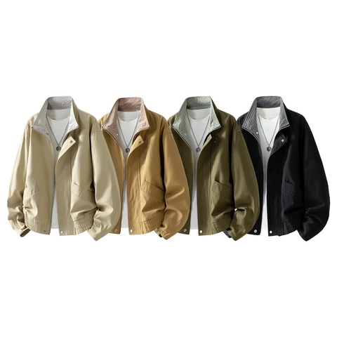 Chaqueta Bomber Retro Para Hombre Mezcla De Algodón Cuello Alto Estilo Workwear Ligera Cortavientos Abrigo Casual Con Cremallera Para Hombre Otoño Primavera