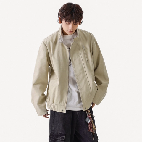 Chaqueta Bomber Retro Para Hombre Mezcla De Algodón Cuello Alto Estilo Workwear Ligera Cortavientos Abrigo Casual Con Cremallera Para Hombre Otoño Primavera
