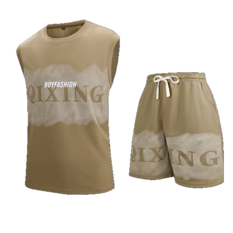 Homme Été Sport Décontracté Débardeur Sans Manches Et Short Ensemble Respirant Séchage Rapide Tie Dye Impression Lettres Mode Ample Mesh Vêtements Sport