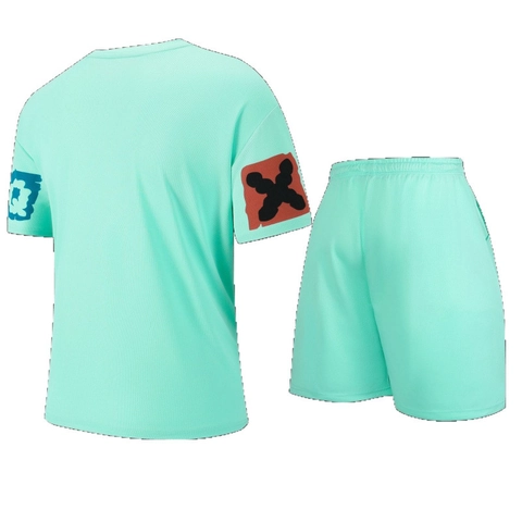 Damen Casual Sport Outfit Mesh Atmungsaktiv Kurzarm T-Shirt Und Kordelzug Shorts Graffiti Alphabet Druck Streetwear Sommer Jugendliche Kleidung