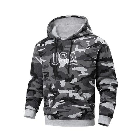Sweat à Capuche Camouflage Homme Polaire avec Impression Lettres USA Pullover Décontracté Streetwear Poche Kangourou