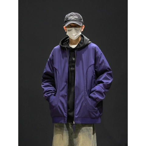 Chaqueta Bomber de Corte Holgado para Hombre Repelente al Agua Cuello Béisbol Streetwear Japonés Estilo Cargo Poliéster Casual Funcional