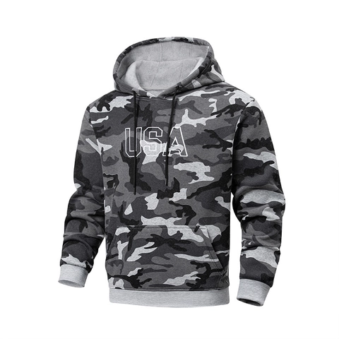 Herren Camouflage Fleece Hoodie USA Buchstabenstickerei Locker Lässig Winter Sportlicher Kapuzenpullover Für Herren
