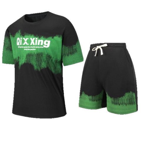 Men Casual Sportkleding Set Polyester Ademend Zomer American Style Letterprint T-Shirt Met Korte Mouwen En Shorts Pak
