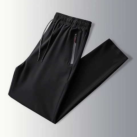 Pantaloni Uomo Casual in Raso di Ghiaccio Dritti Sottili Traspiranti Rapida Asciugatura Joggers Con Tasche a Cerniera