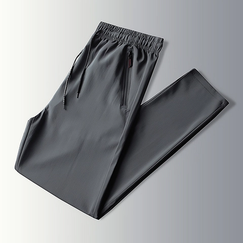 Pantaloni Uomo Casual in Raso di Ghiaccio Dritti Sottili Traspiranti Rapida Asciugatura Joggers Con Tasche a Cerniera
