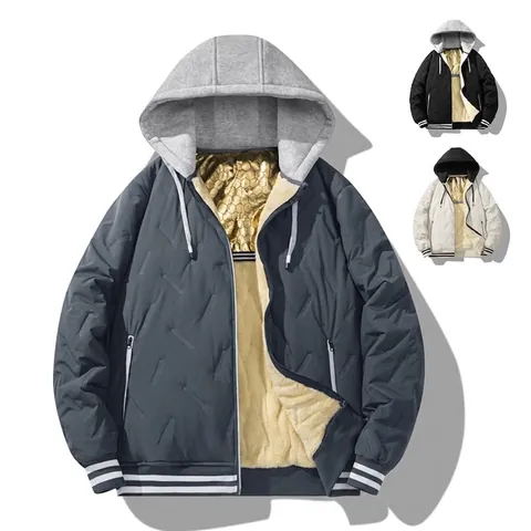 Veste Rembourrée en Coton à Capuche pour Hommes Doublure Thermique en Graphène Polaire Sherpa Manteau d'Hiver Coupe-vent
