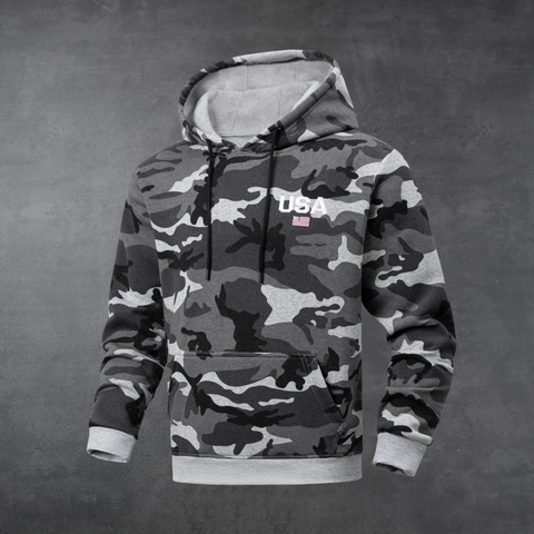 Heren Camouflage Hoodie USA Vlag Borduurwerk Verdikte Geborstelde Pullover Casual Militaire Stijl Hoodie Voor Mannen