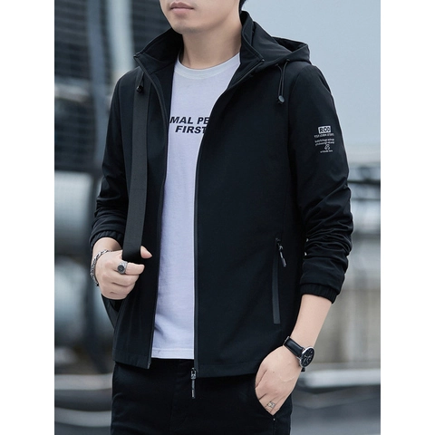 Veste Coupe-vent Décontractée pour Hommes Coupe Ajustée avec Capuche Amovible Manteau Doublé en Polaire Mode Sportive Impression de Lettres