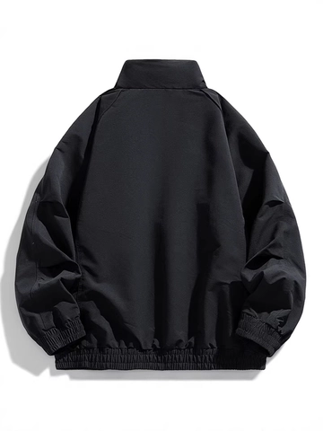 Men Stand Collar Jacket Polyester Windproof Outerwear Casual American Style Zipper Coat Solid Color For Spring Autumn