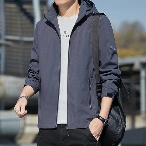 Chaqueta Casual con Capucha para Hombre Poliéster Resistente al Viento Estilo Ropa de Trabajo con Capucha Desmontable Primavera Otoño