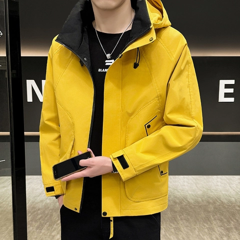 Giacca da Lavoro con Cappuccio Impermeabile Antivento da Uomo Abbigliamento Outdoor Casual Cargo con Tasche Multiple Cappotto Tinta Unita