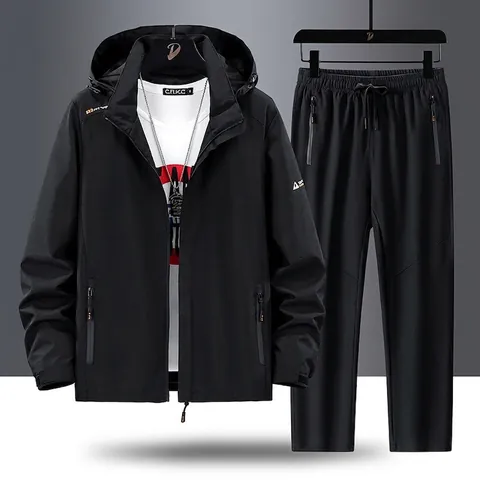 Men's Outdoor Sportsuit Set Hooded Windbreaker Jacket And Track Pants Casual Fashion Athletic Tracksuit Outfit For Autumn