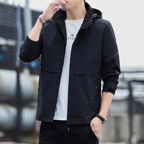 Coupe-vent à Capuche pour Hommes Imperméable Coupe-vent Sport Décontracté Veste Zippée Légère Vêtement pour Hommes