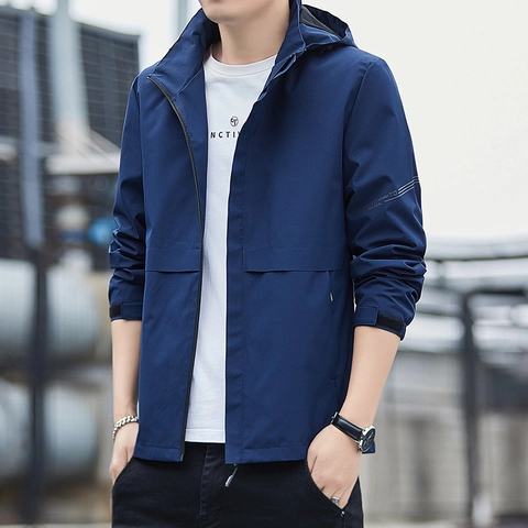 Coupe-vent à Capuche pour Hommes Imperméable Coupe-vent Sport Décontracté Veste Zippée Légère Vêtement pour Hommes