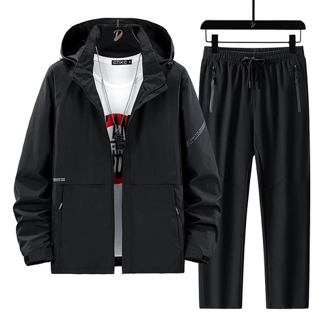 Heren Outdoor Winddicht Waterdicht Jas Met Capuchon En Broek Tweedelig Casual Sportpak Ademend Softshell Wandelen Bergbeklimmen Pak