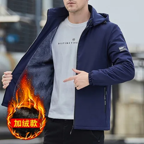 Chaqueta Casual con Capucha para Hombre Forro de Felpa Cálida Cortavientos Abrigo de Exterior Otoño Invierno Moda con Cremallera