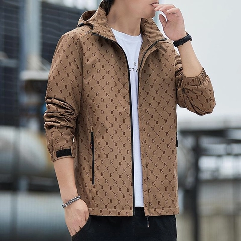 Chaqueta Cortavientos al Aire Libre para Hombre con Capucha Monograma de Letras Estampado Impermeabile Cortaviento Transpirable Abrigo Fino para Primavera Otoño