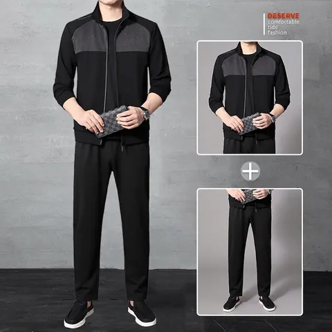 Heren Casual Opstaande Kraag Jas Met Rits En Bijpassende Lange Broek Ademend Comfortabel Lente Herfst Trainingspak