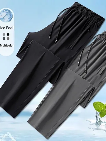 Pantaloni della Tuta da Uomo in Raso di Ghiaccio Traspiranti ad Asciugatura Rapida Sportivi Estivi Casual Con Tasche a Cerniera