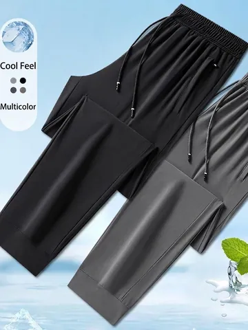 Pantaloni della Tuta da Uomo in Raso di Ghiaccio Traspiranti ad Asciugatura Rapida Sportivi Estivi Casual Con Tasche a Cerniera