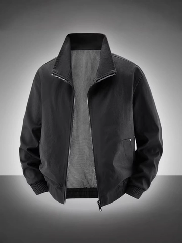Men's Casual Flight Jacket Stand Collar Zip Up Windproof Bomber Outerwear With Breathable Mesh Lining Multi Pockets Solid Style