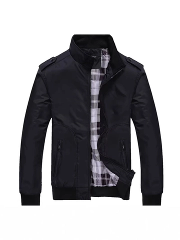 Chaqueta Casual para Hombre con Cuello Alzado Cortavientos Poliéster Forro de Cuadros Charreteras Moda Exterior Cremallera
