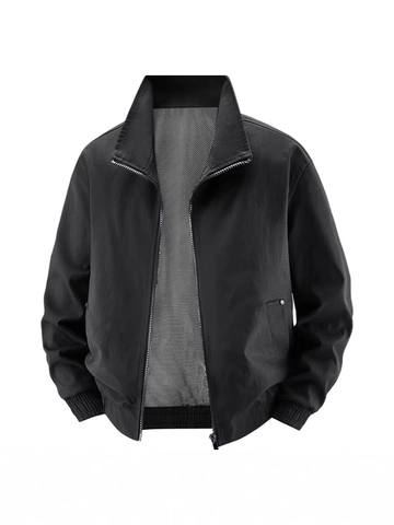 Men's Casual Flight Jacket Stand Collar Zip Up Windproof Bomber Outerwear With Breathable Mesh Lining Multi Pockets Solid Style