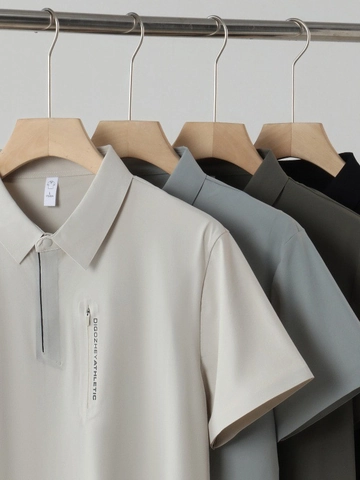 Polo à Manches Courtes pour Hommes en Satin de Glace Rafraîchissant Nylon Élasthanne Sans Couture Protection UV Business Casual